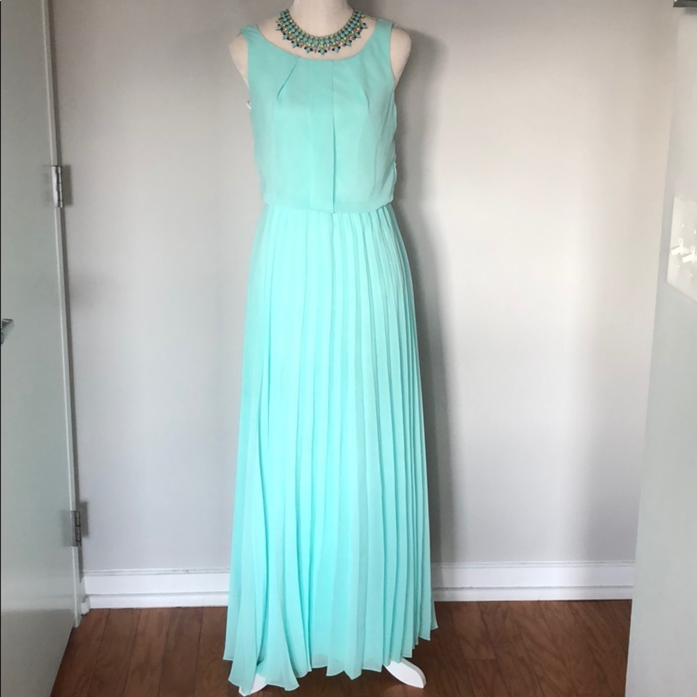 Seafoam pleated maxi dress-perfect for an event!